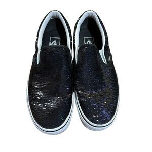 VANS OTW Black Sequin Slip On Skating Casual Shoes Sneakers Women's 5.5